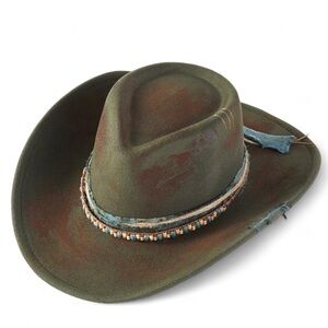 Unisex Green Distressed Cowboy Western Hat